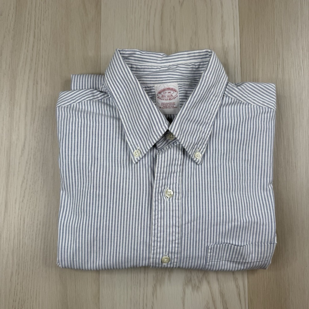 Vintage Brooks Brothers Shirt Mens 17-36 Striped OCBD Cotton Made in USA